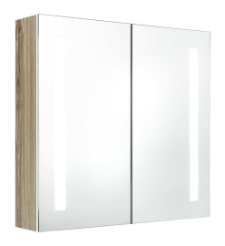 Armoire de salle de bain à miroir LED blanc et chêne 62x14x60cm