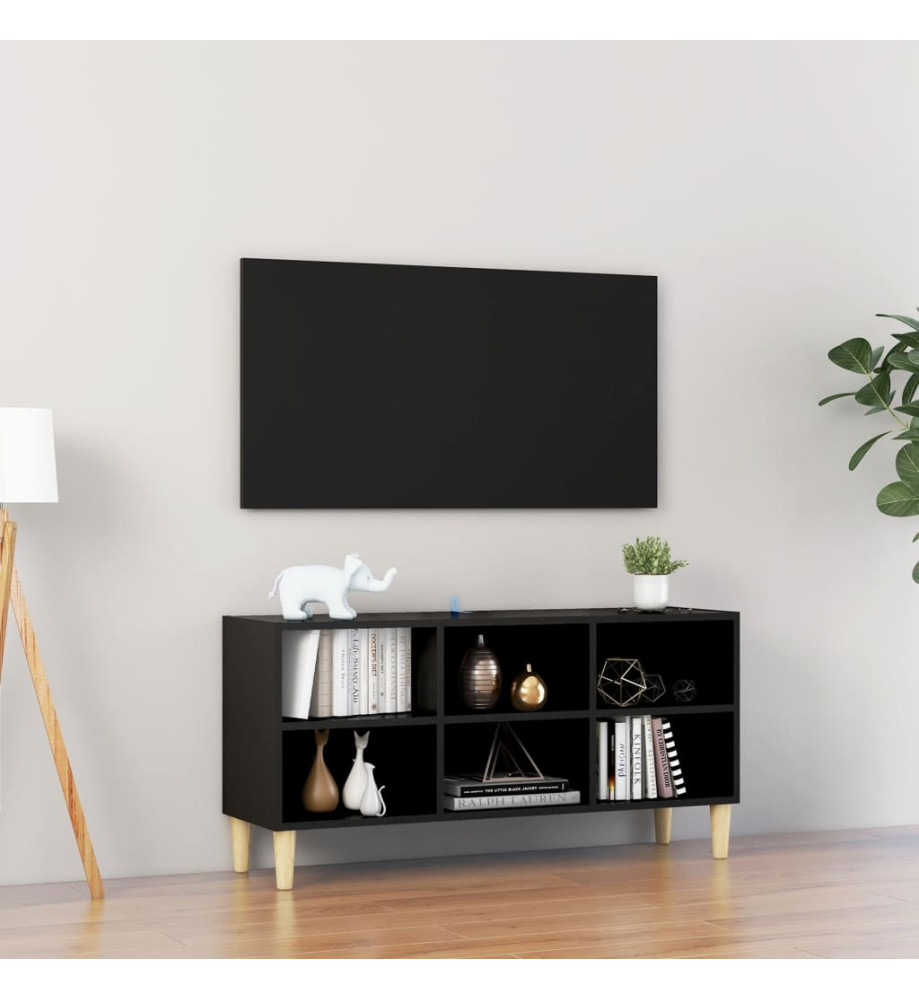 Meuble TV avec pieds en bois massif Noir 103,5x30x50 cm