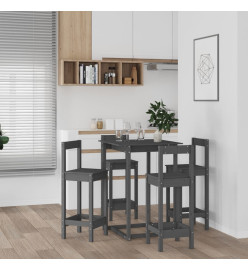 Ensemble de bar 5 pcs Gris Bois de pin massif