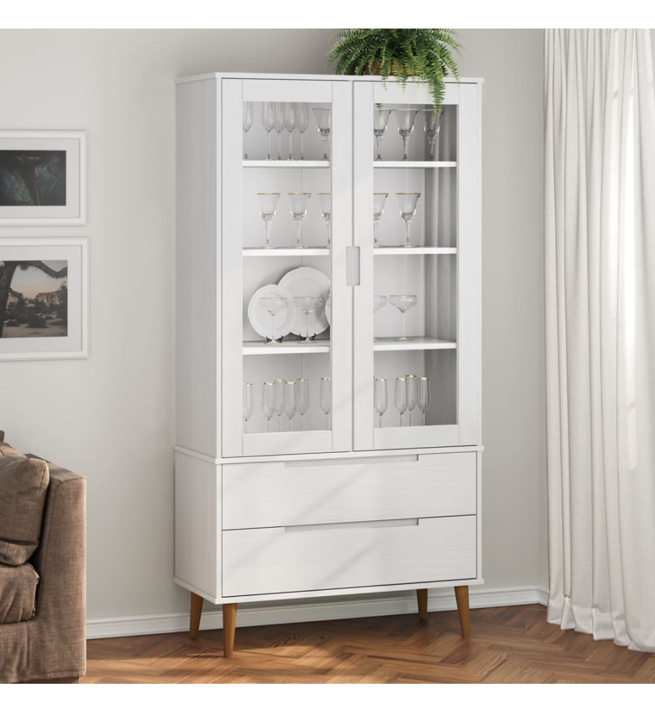 Armoire à vitrine MOLDE Blanc 90x35x175 cm Bois de pin massif