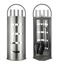 HI Ensemble d'outils de cheminée 5 pcs Argenté 23x14,5x66 cm