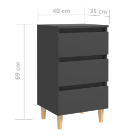 Table de chevet avec pieds en bois solide Gris 40x35x69 cm