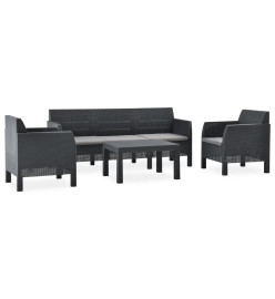 Salon de jardin 4 pcs avec coussins PP Rotin Anthracite