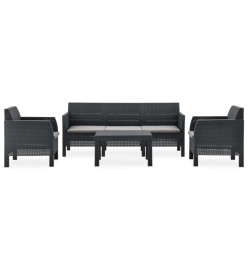 Salon de jardin 4 pcs avec coussins PP Rotin Anthracite