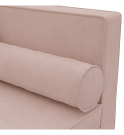 Chaise longue avec coussins et traversin rose velours