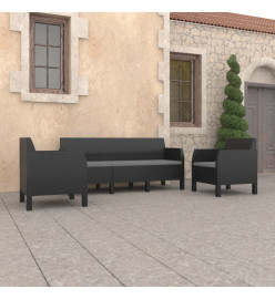 Salon de jardin 3 pcs avec coussins PP Rotin Anthracite