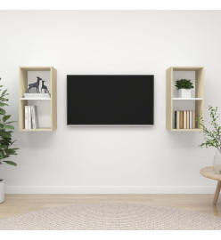 Meubles TV muraux 2 pcs Blanc et chêne sonoma Aggloméré