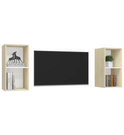 Meubles TV muraux 2 pcs Blanc et chêne sonoma Aggloméré