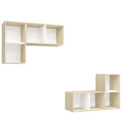 Meubles TV muraux 4 pcs Blanc et chêne sonoma Aggloméré