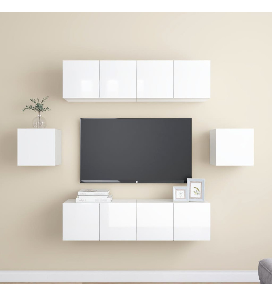 Ensemble de meuble TV 6 pcs Blanc brillant Aggloméré