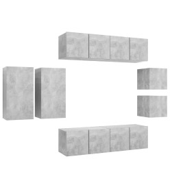 Ensemble de meuble TV 8 pcs Gris béton Aggloméré