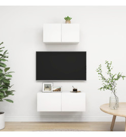 Ensemble de meuble TV 2 pcs Blanc Aggloméré