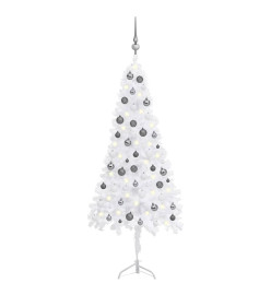 Arbre de Noël artificiel d'angle LED et boules Blanc 150 cm PVC