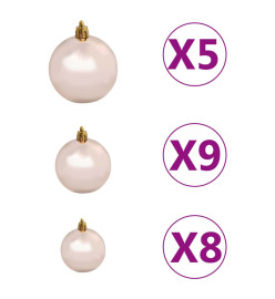 Arbre de Noël artificiel d'angle LED et boules Blanc 240 cm PVC