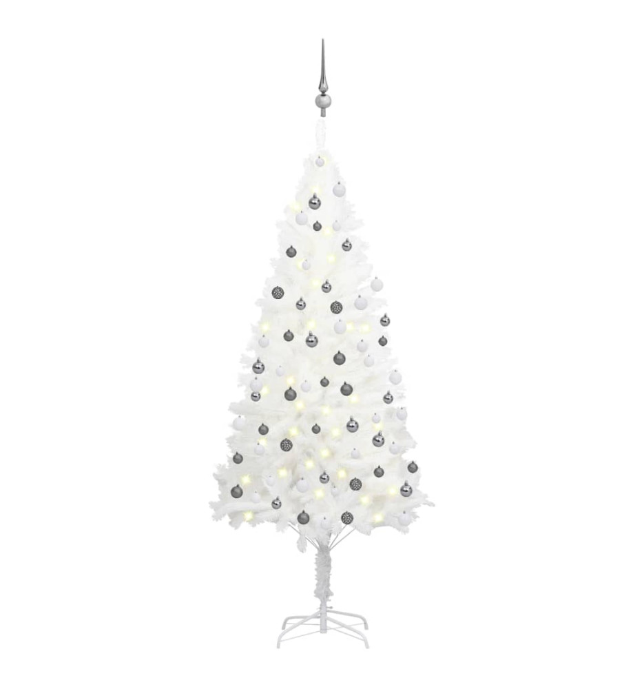 Arbre de Noël artificiel avec LED et boules Blanc 180 cm