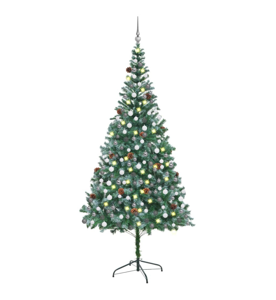 Arbre de Noël artificiel LED et boules et pommes de pin 210 cm