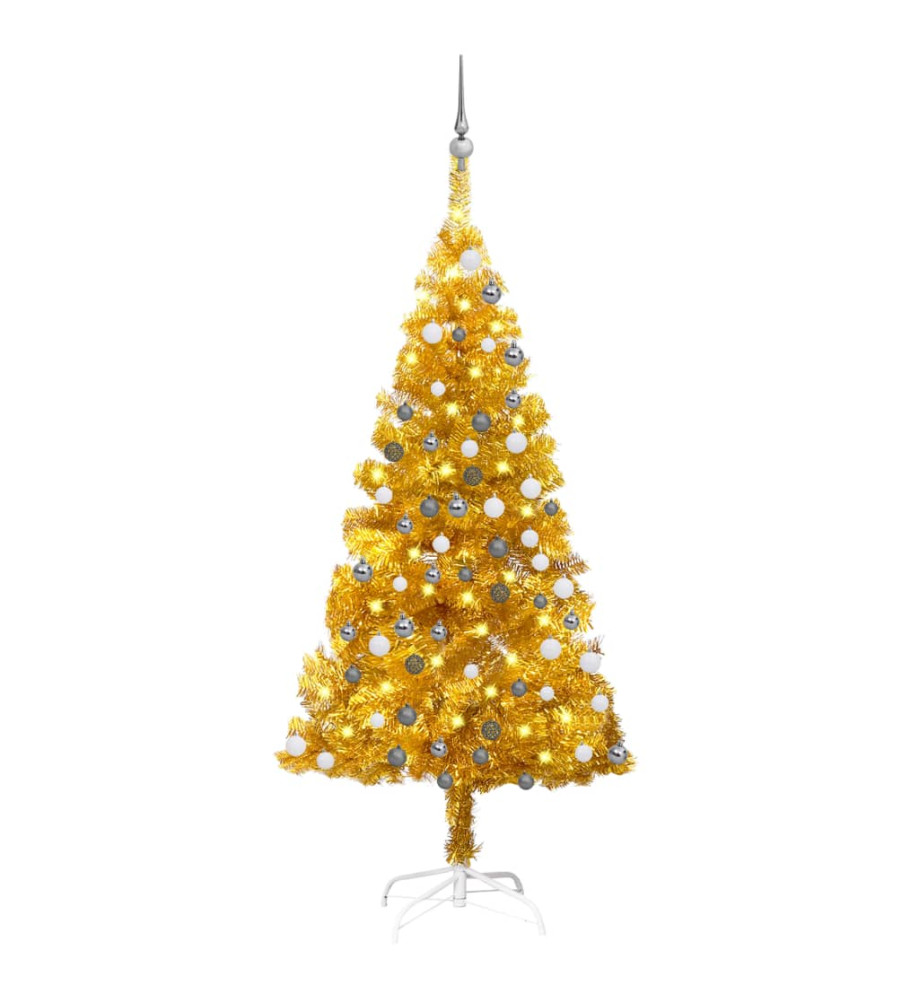 Arbre de Noël artificiel avec LED et boules Doré 150 cm PET