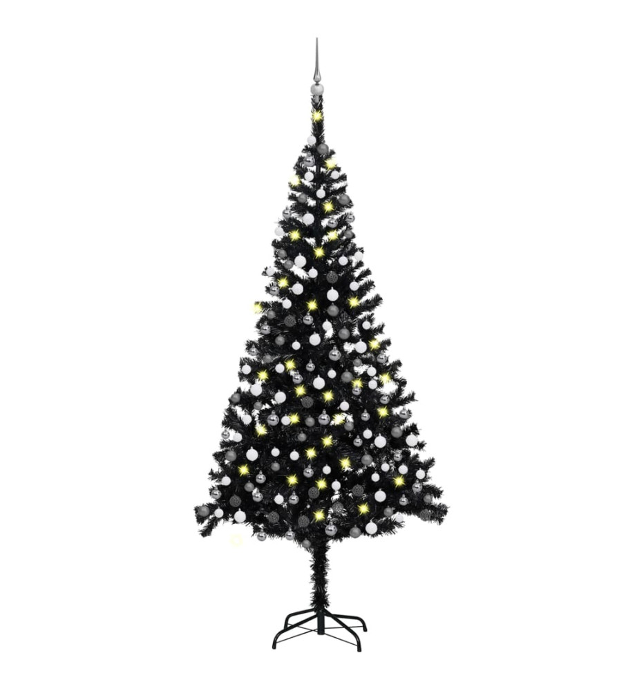 Arbre de Noël artificiel avec LED et boules Noir 240 cm PVC