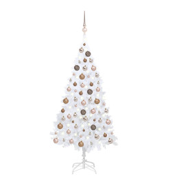 Arbre de Noël artificiel avec LED et boules Blanc 120 cm PVC