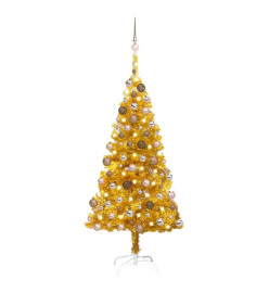 Arbre de Noël artificiel avec LED et boules Doré 150 cm PET