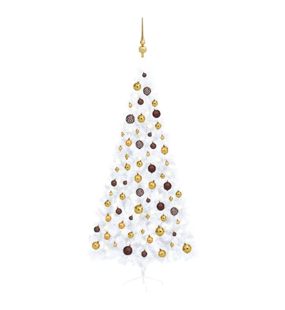 Demi-arbre de Noël artificiel avec LED et boules Blanc 210 cm