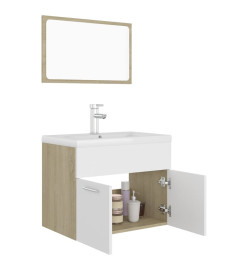 Ensemble de meubles de bain Blanc et chêne sonoma Aggloméré