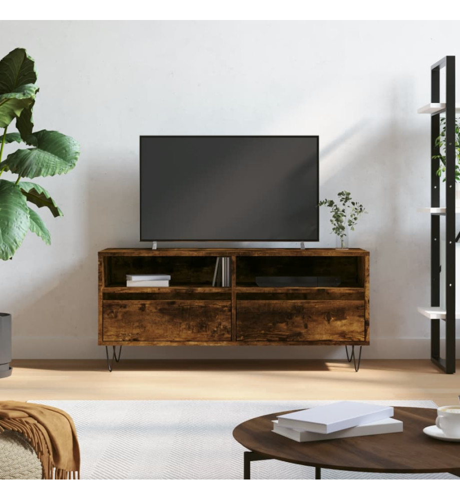 Meuble TV chêne fumé 100x34,5x44,5 cm bois d'ingénierie