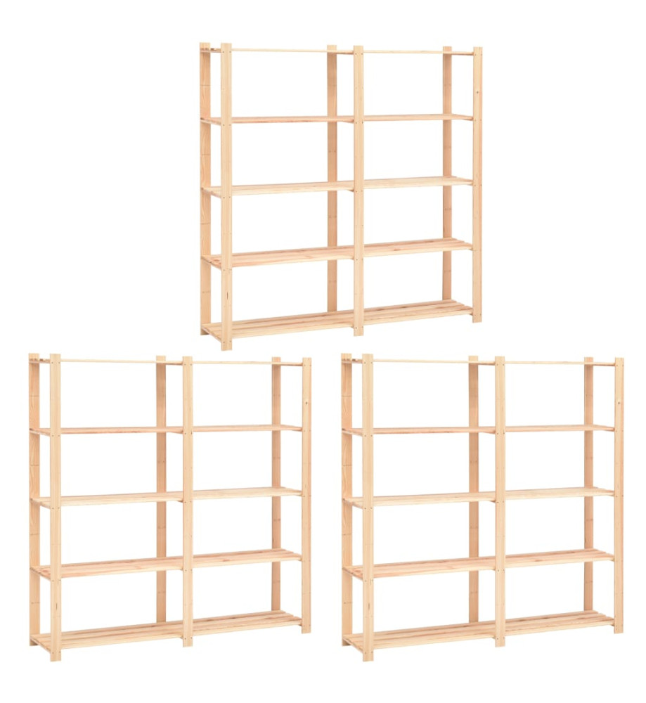 Étagères de rangement à 5 niveaux 3pcs 170x38x170 cm Pin 500 kg