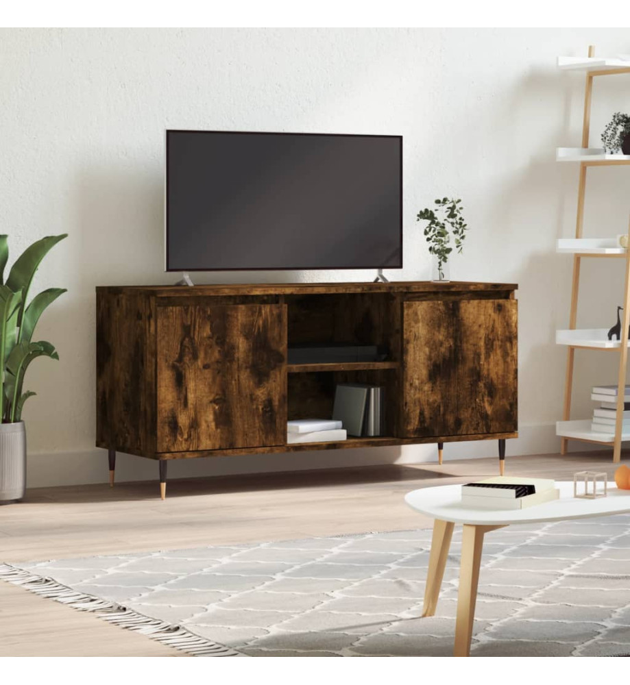 Meuble TV chêne fumé 104x35x50 cm bois d'ingénierie