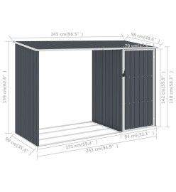 Abri à bois de jardin Anthracite 245x98x159 cm Acier galvanisé