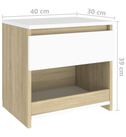 Tables de chevet 2 pcs Blanc et chêne sonoma 40x30x39 cm