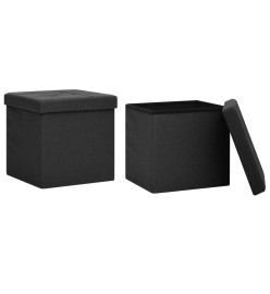 Tabourets de rangement pliables lot de 2 noir Faux lin