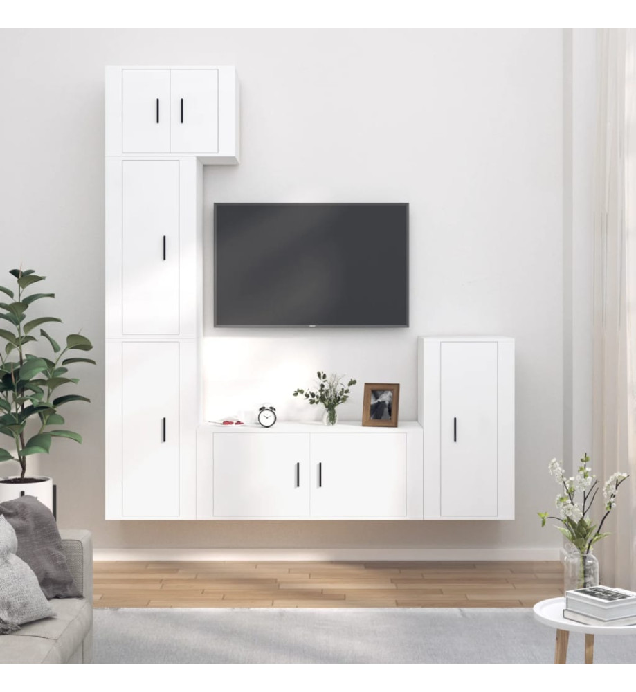 Ensemble de meubles TV 5 pcs Blanc Bois d'ingénierie