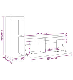 Meubles TV 2 pcs Noir Bois massif de pin