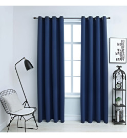 Rideaux occultants avec anneaux en métal 2 pcs Bleu 140x175 cm