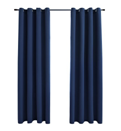 Rideaux occultants avec anneaux en métal 2 pcs Bleu 140x175 cm