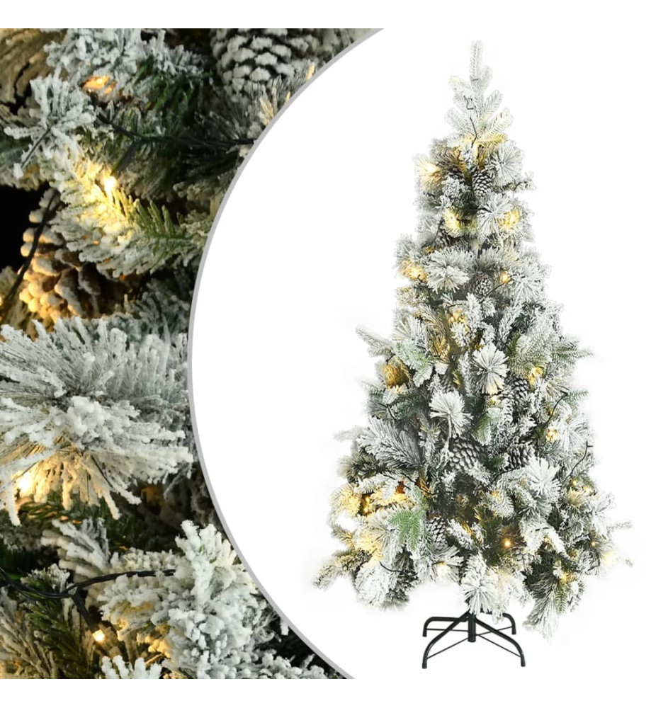 Sapin de Noël pré-éclairé avec neige floquée/cônes 225cm PVC/PE