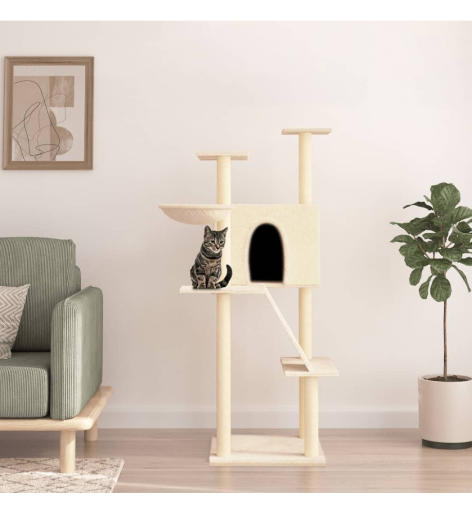 Arbre à chat avec griffoirs en sisal crème 143 cm