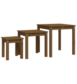 Tables gigognes 3 pcs Marron miel Bois de pin massif