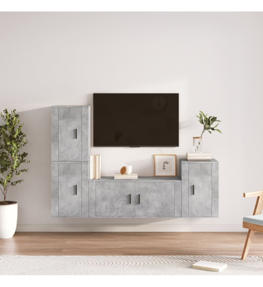 Ensemble de meubles TV 4 pcs Gris béton Bois d'ingénierie