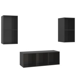 Ensemble de meuble TV 3 pcs Noir brillant Aggloméré