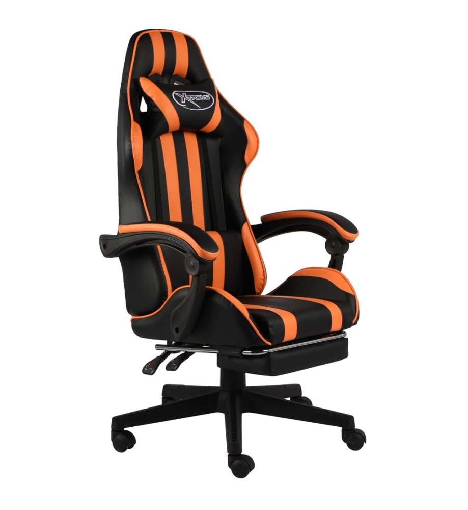 Fauteuil de jeux vidéo et repose-pied Noir et orange Similicuir