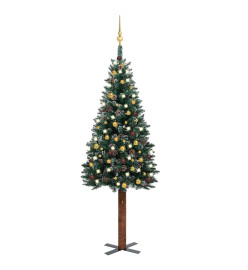 Sapin de Noël mince pré-éclairé et boules vert 180 cm