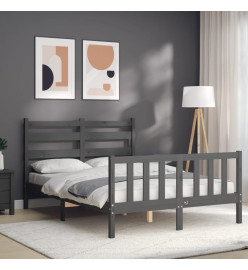 Cadre de lit avec tête de lit gris petit double bois massif