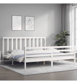 Cadre de lit avec tête de lit blanc Super King bois massif