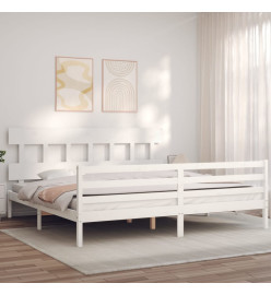 Cadre de lit avec tête de lit blanc 200x200 cm bois massif