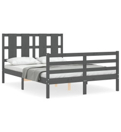 Cadre de lit avec tête de lit gris petit double bois massif