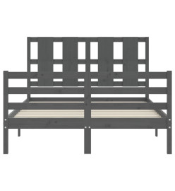 Cadre de lit avec tête de lit gris petit double bois massif