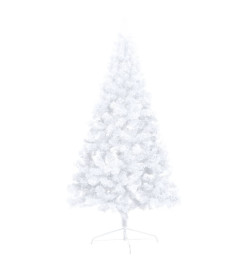 Demi-arbre de Noël artificiel pré-éclairé et boules blanc 120cm