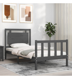 Cadre de lit avec tête de lit gris 90x190 cm bois massif